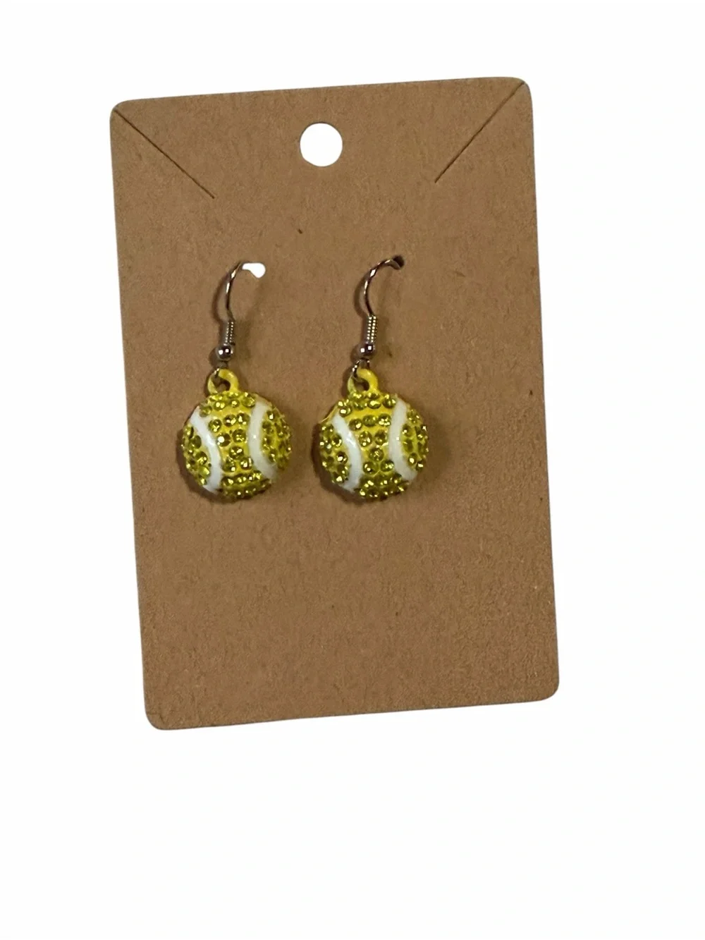 Yellow Rhinestone Tennis Ball Drop Earrings - Women Jewelry